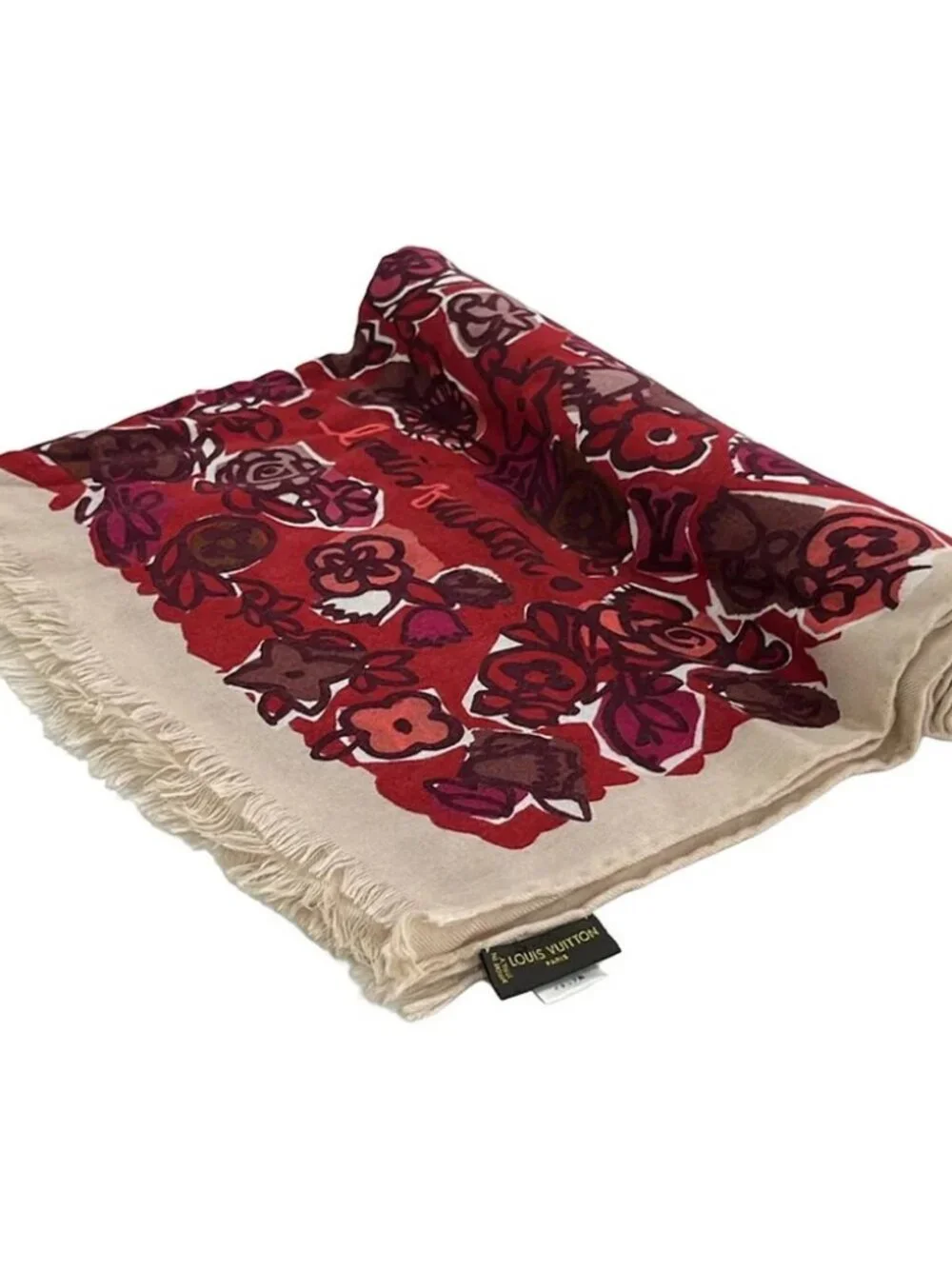 LOUIS VUITTON Bordeaux Pink Multi Unconfirmed Scarf Cashmere Silk